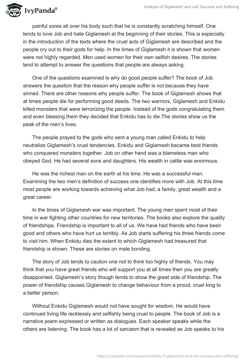Analysis of Giglamesh' and Job' Success and Suffering. Page 3
