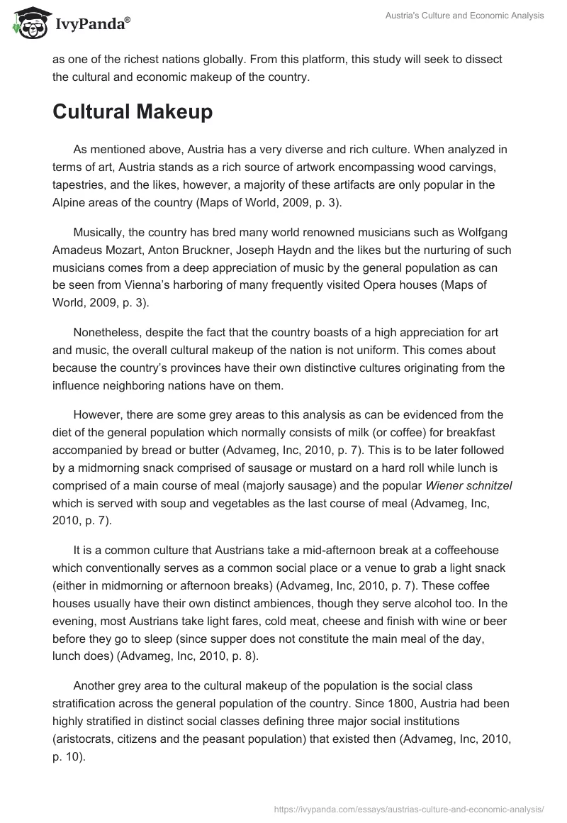 Austria's Culture and Economic Analysis. Page 2