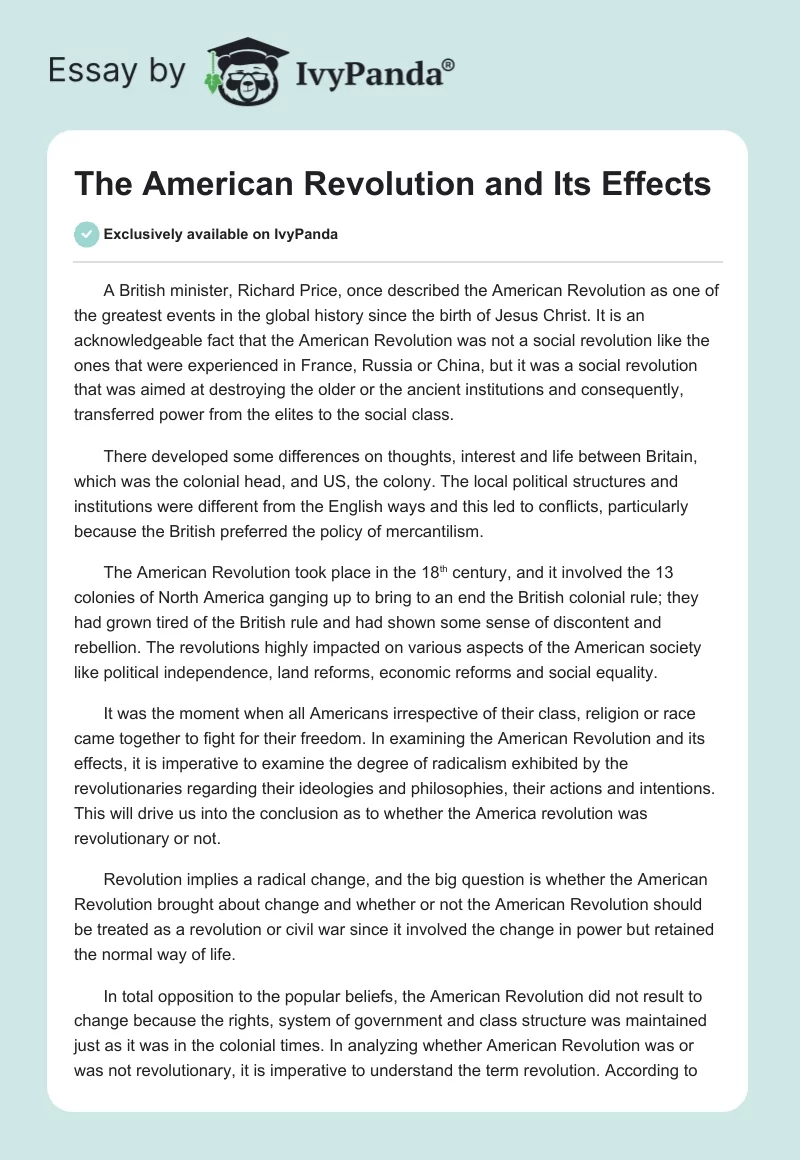 The American Revolution and Its Effects. Page 1