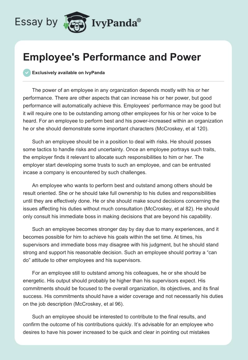 Employee's Performance and Power. Page 1