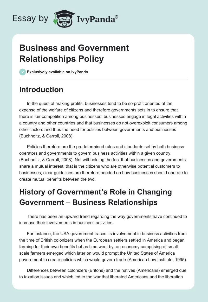 Business and Government Relationships Policy. Page 1