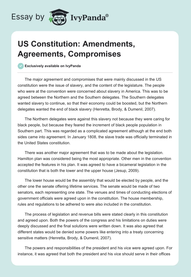 US Constitution: Amendments, Agreements, Compromises. Page 1