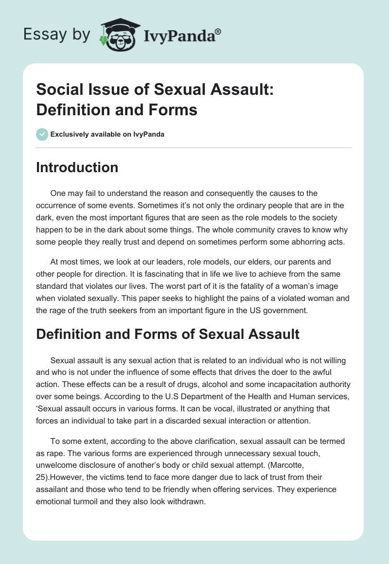 Social Issue of Sexual Assault: Definition and Forms. Page 1