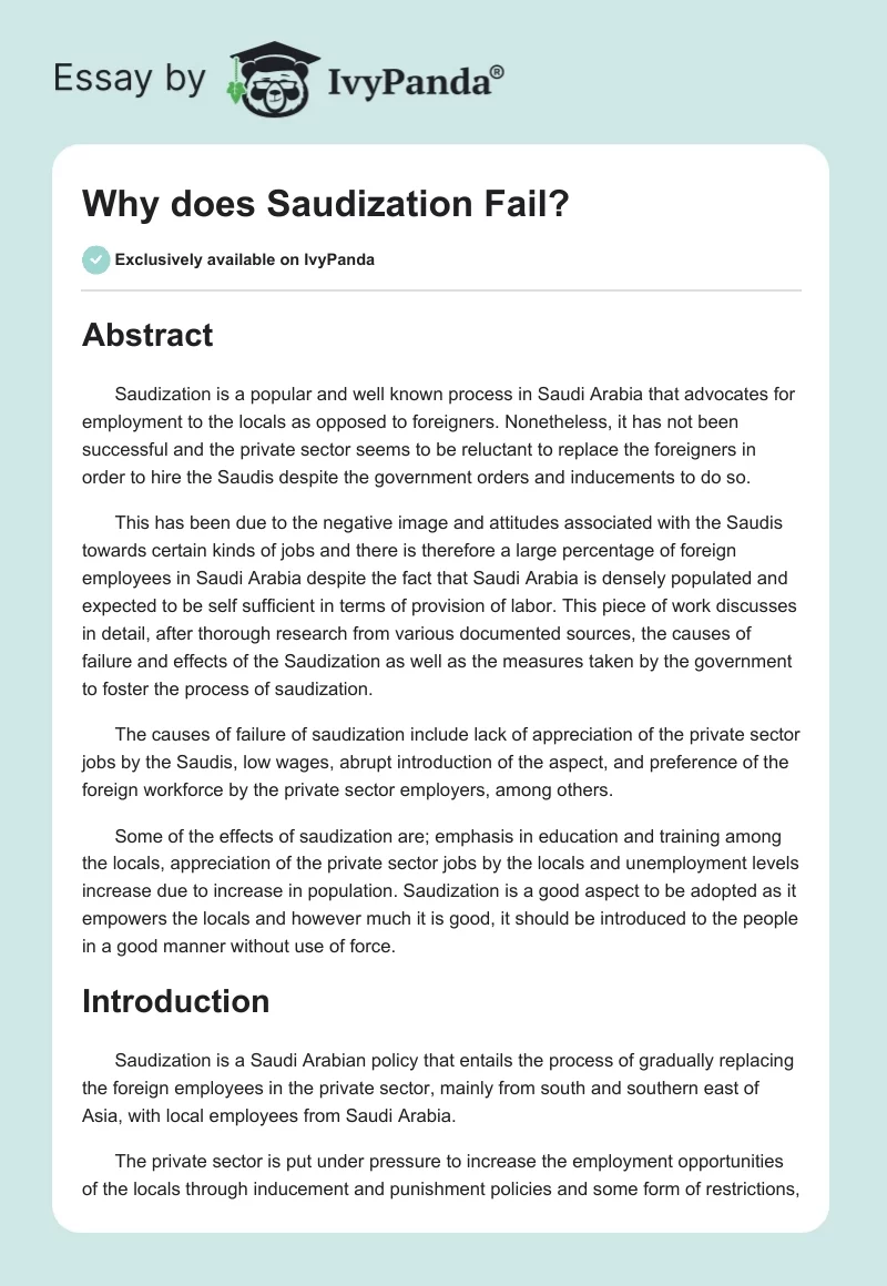 Why does Saudization Fail?. Page 1