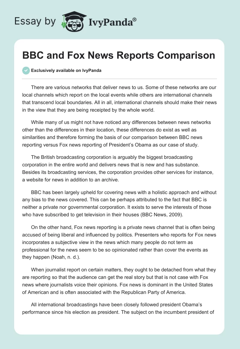 BBC and Fox News Reports Comparison. Page 1