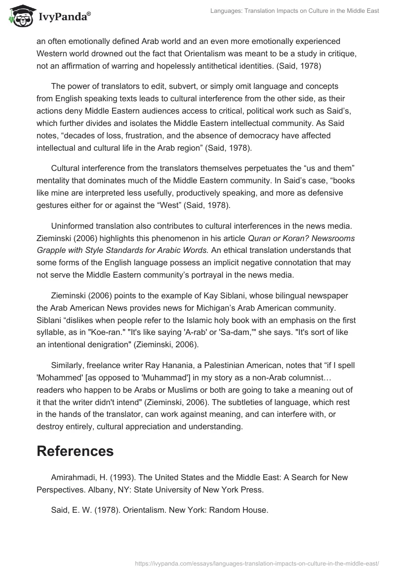 Languages: Translation Impacts on Culture in the Middle East. Page 3