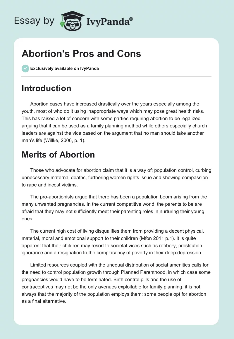 Abortion's Pros and Cons. Page 1