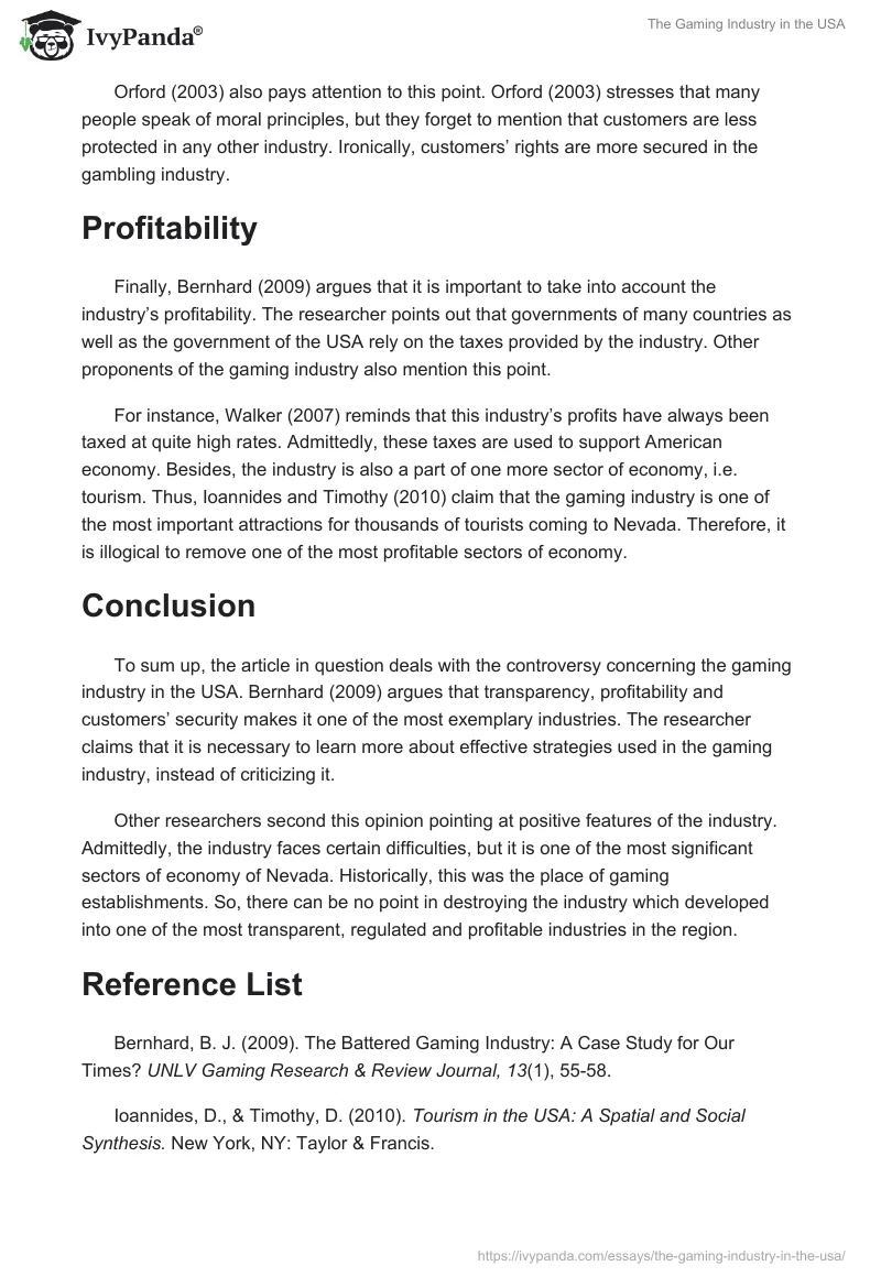 The Gaming Industry in the USA. Page 2