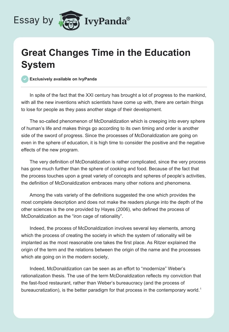 Great Changes Time in the Education System. Page 1