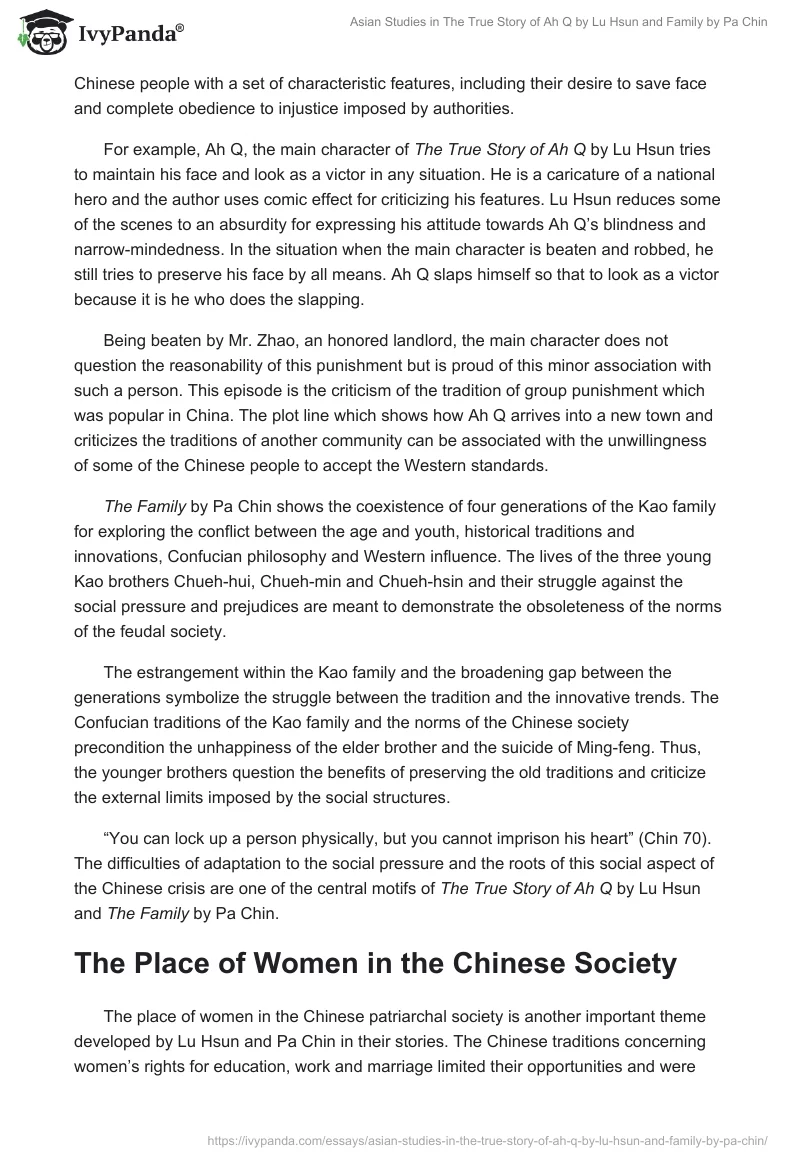 Asian Studies in The True Story of Ah Q by Lu Hsun and Family by Pa Chin. Page 2
