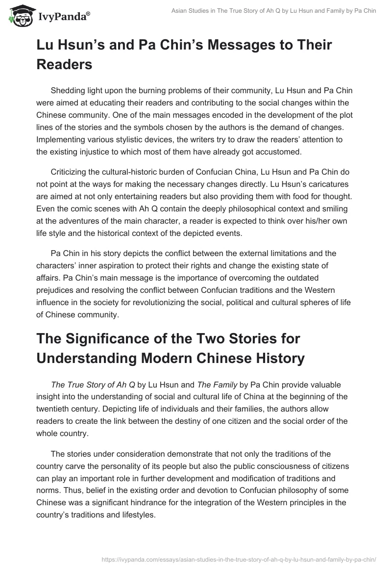 Asian Studies in The True Story of Ah Q by Lu Hsun and Family by Pa Chin. Page 4