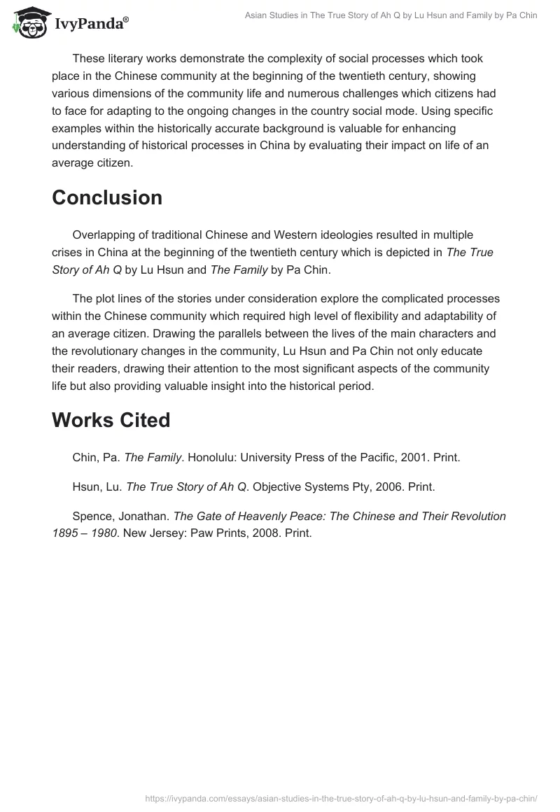 Asian Studies in The True Story of Ah Q by Lu Hsun and Family by Pa Chin. Page 5