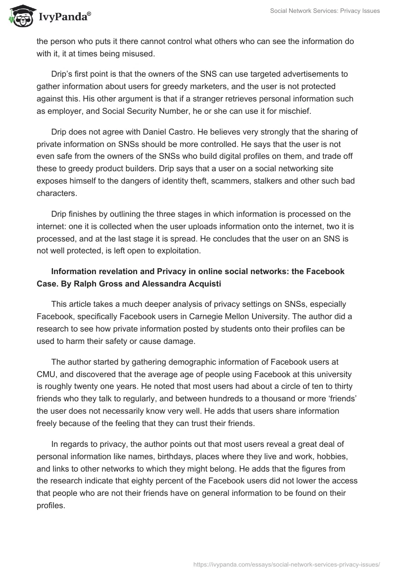 Social Network Services: Privacy Issues. Page 2