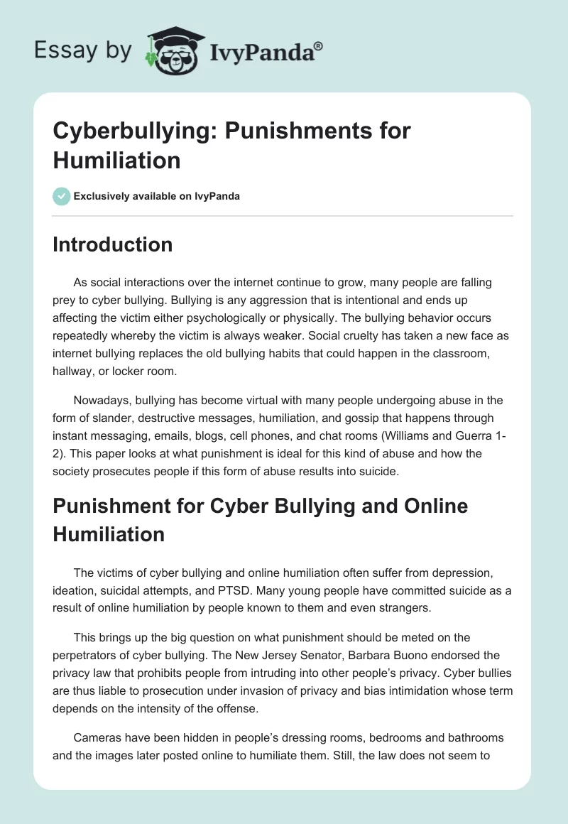 Cyberbullying: Punishments for Humiliation. Page 1