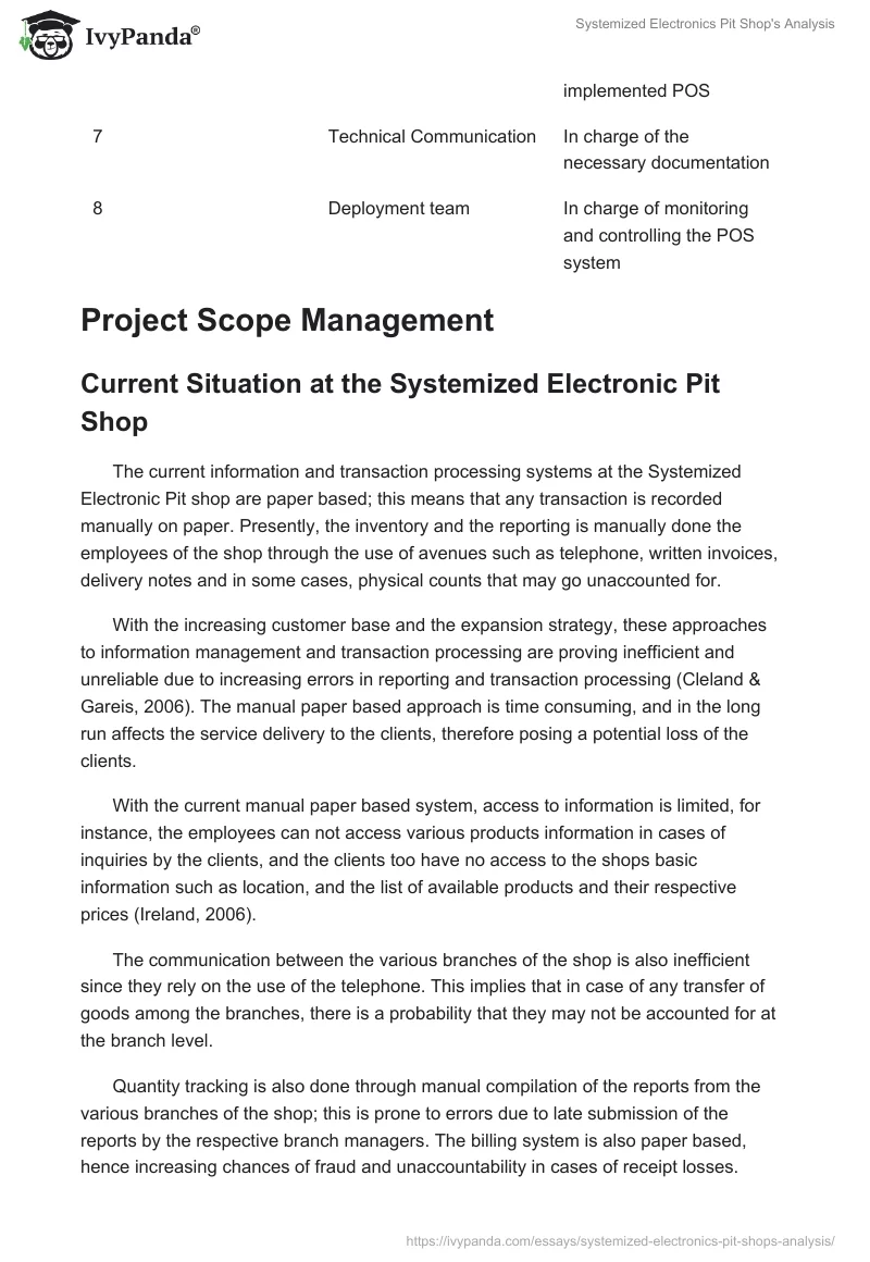 Systemized Electronics Pit Shop's Analysis. Page 3