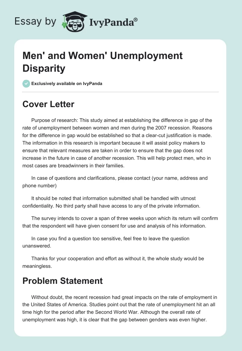 Men' and Women' Unemployment Disparity. Page 1