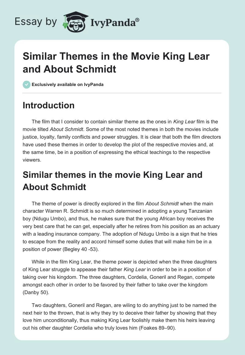 Similar Themes in the Movie "King Lear" and "About Schmidt". Page 1