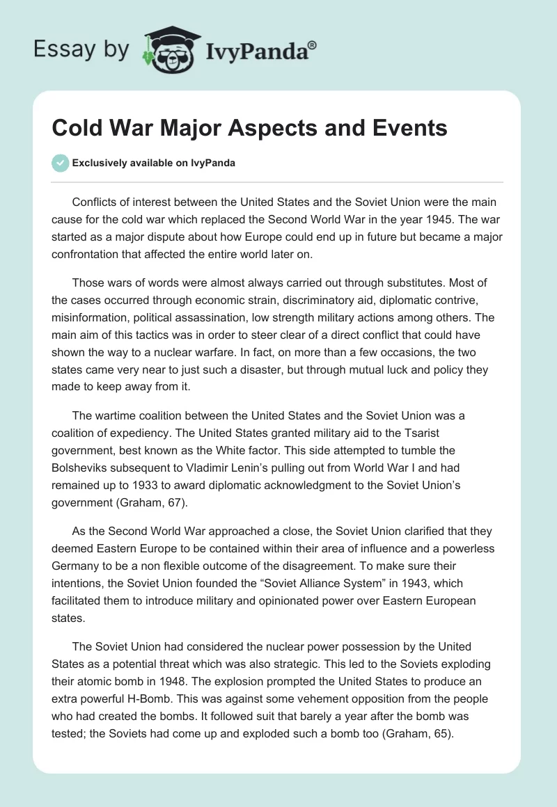 Cold War Major Aspects and Events. Page 1