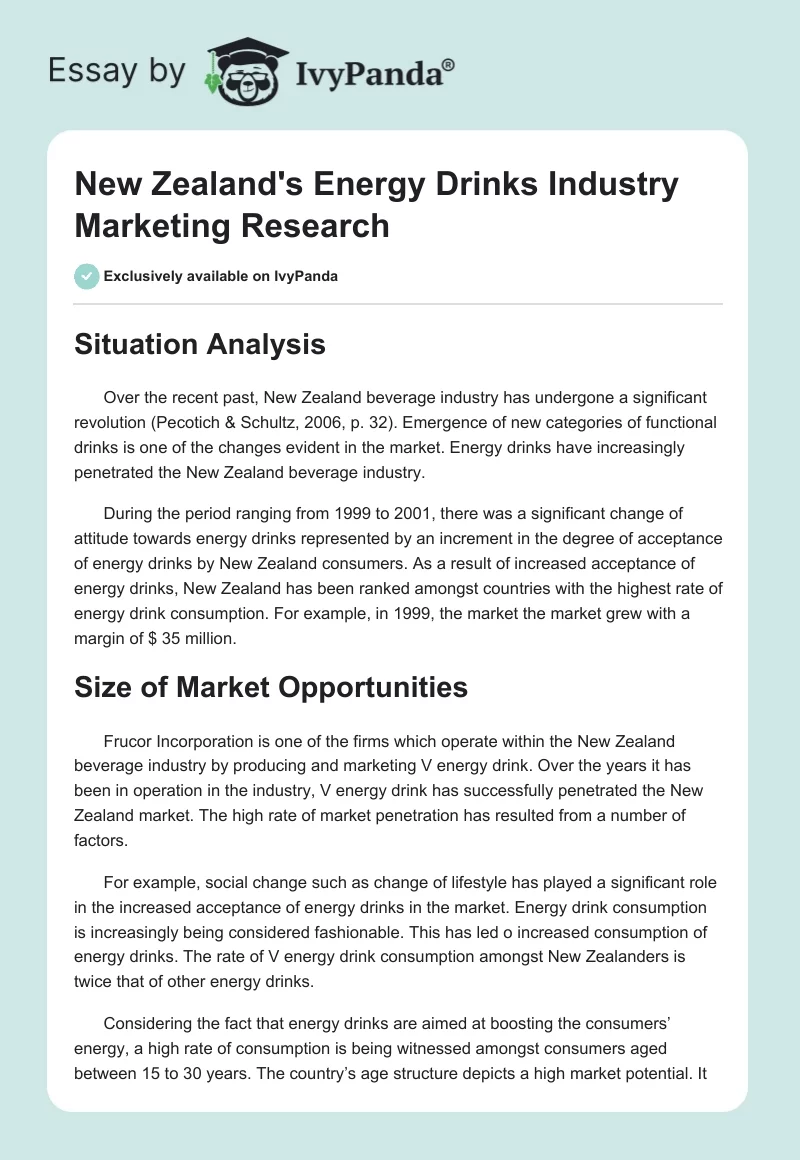 New Zealand's Energy Drinks Industry Marketing Research. Page 1
