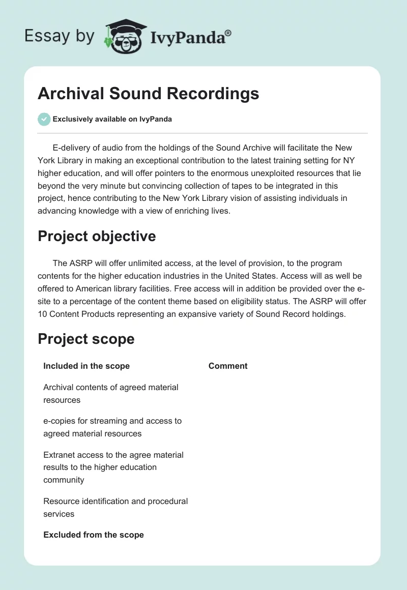 Archival Sound Recordings. Page 1