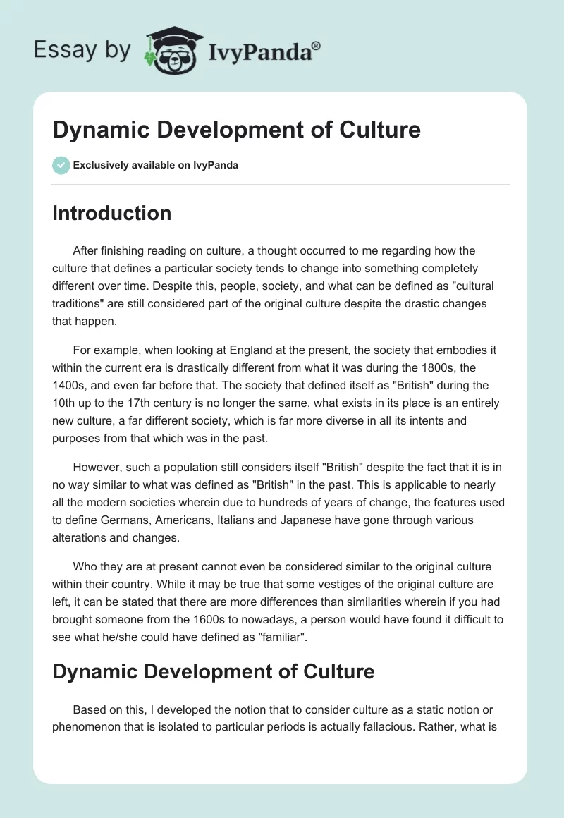 Dynamic Development of Culture. Page 1