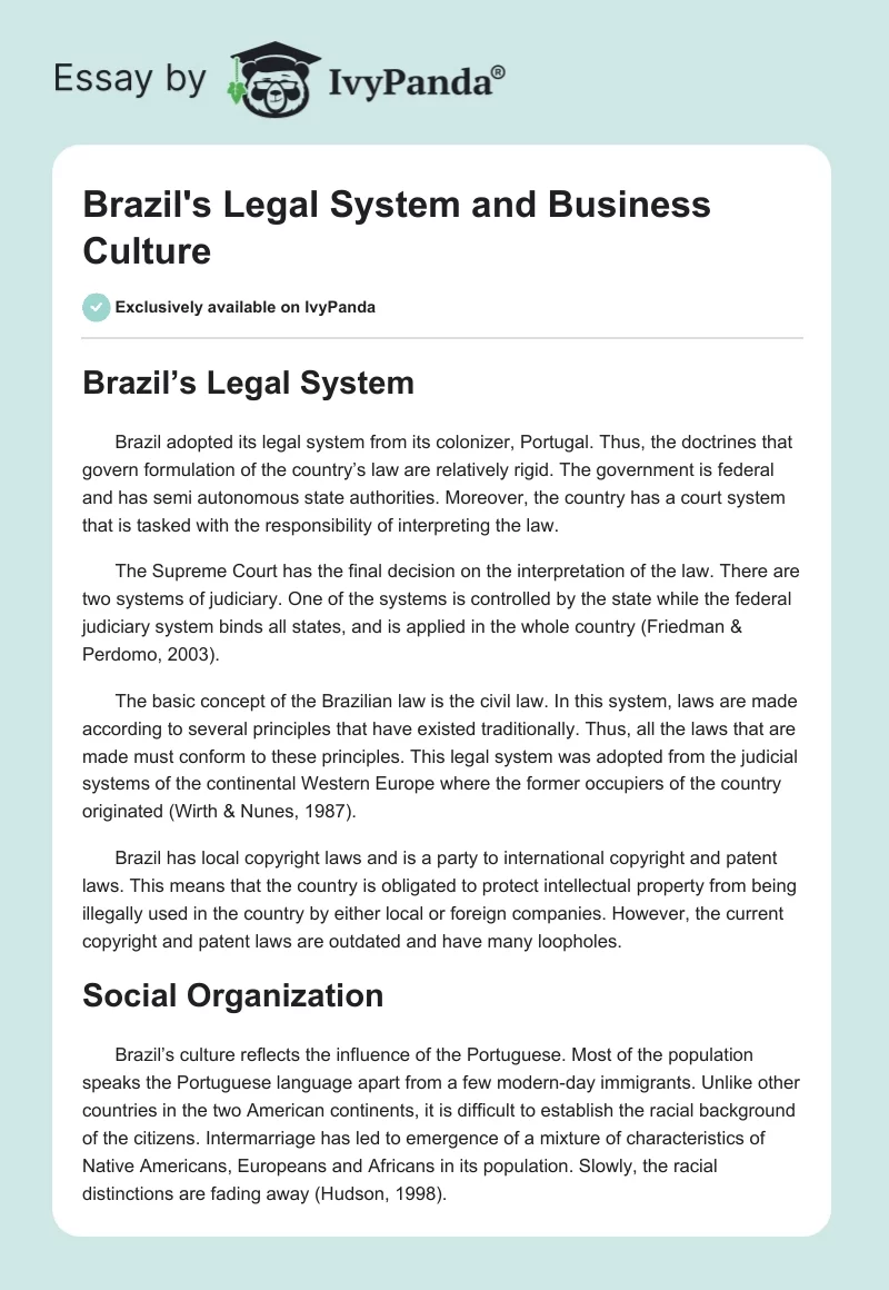 Brazil's Legal System and Business Culture. Page 1