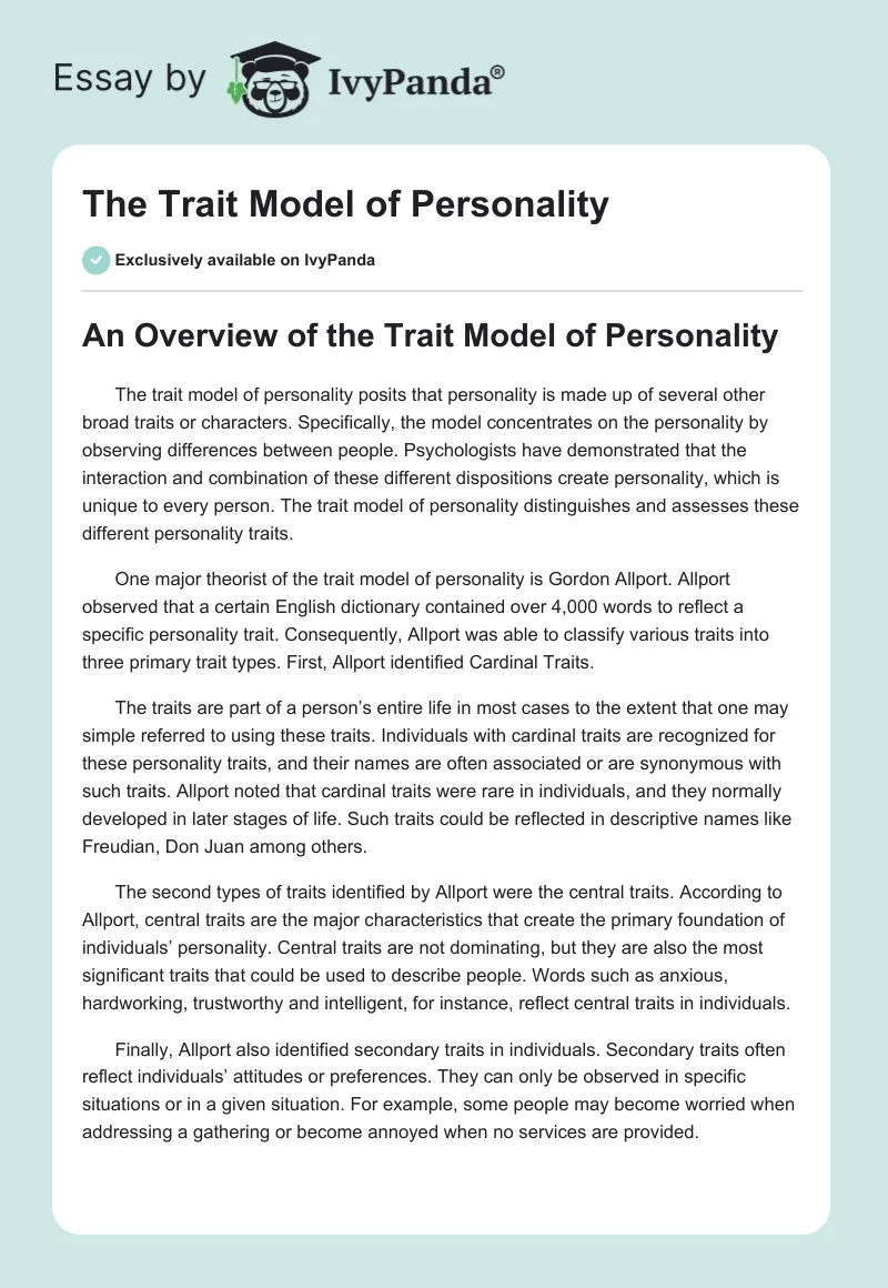 The Trait Model of Personality. Page 1