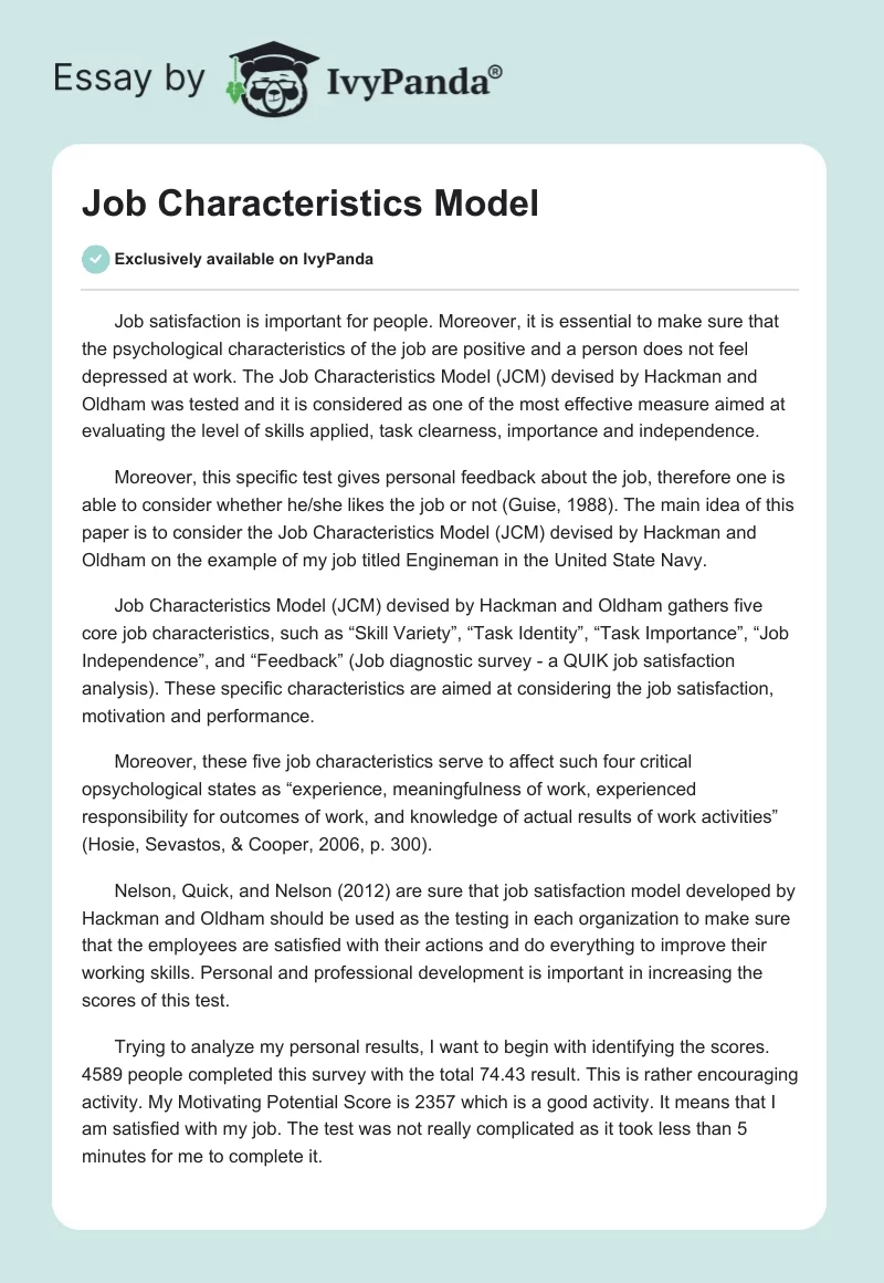 Job Characteristics Model. Page 1