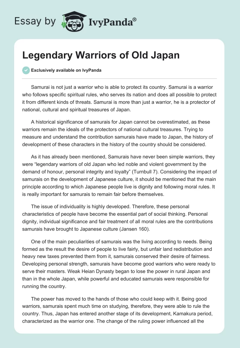 Legendary Warriors of Old Japan. Page 1