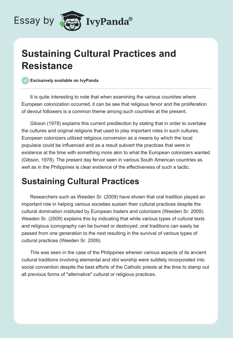 Sustaining Cultural Practices and Resistance. Page 1