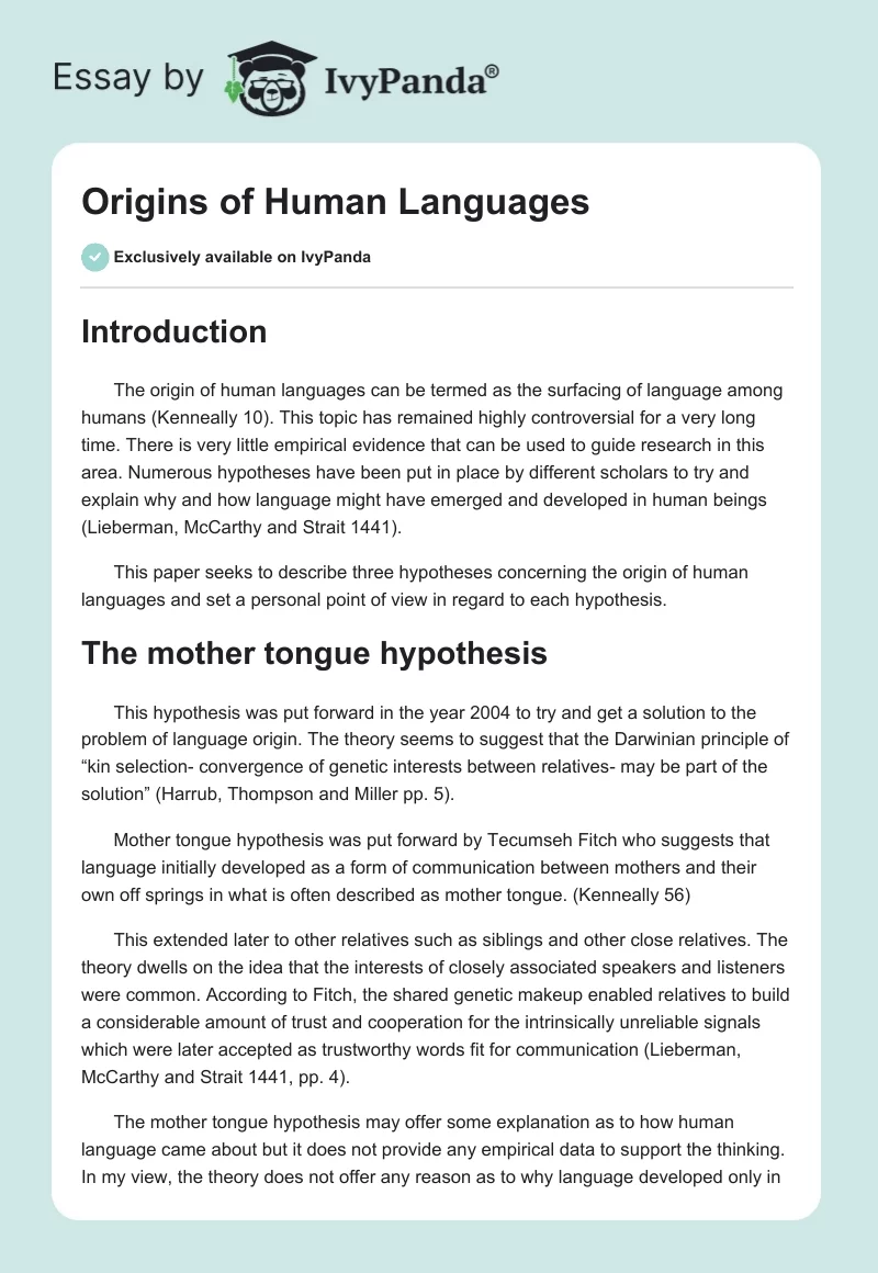 Origins of Human Languages. Page 1