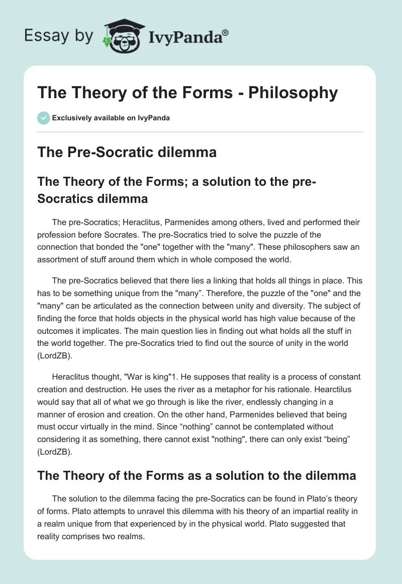 The Theory of the Forms - Philosophy. Page 1