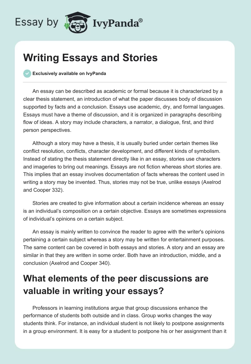 Writing Essays and Stories. Page 1