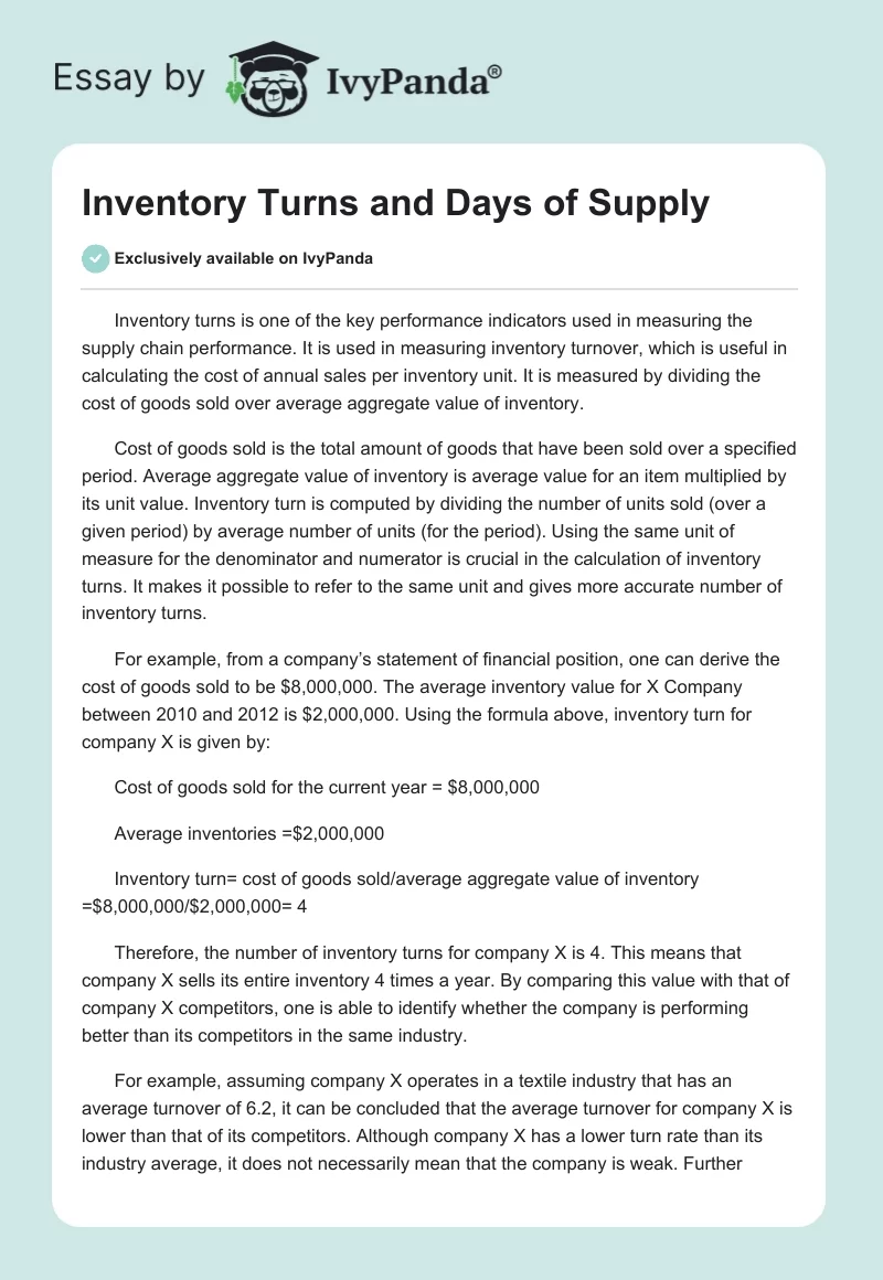 Inventory Turns and Days of Supply. Page 1