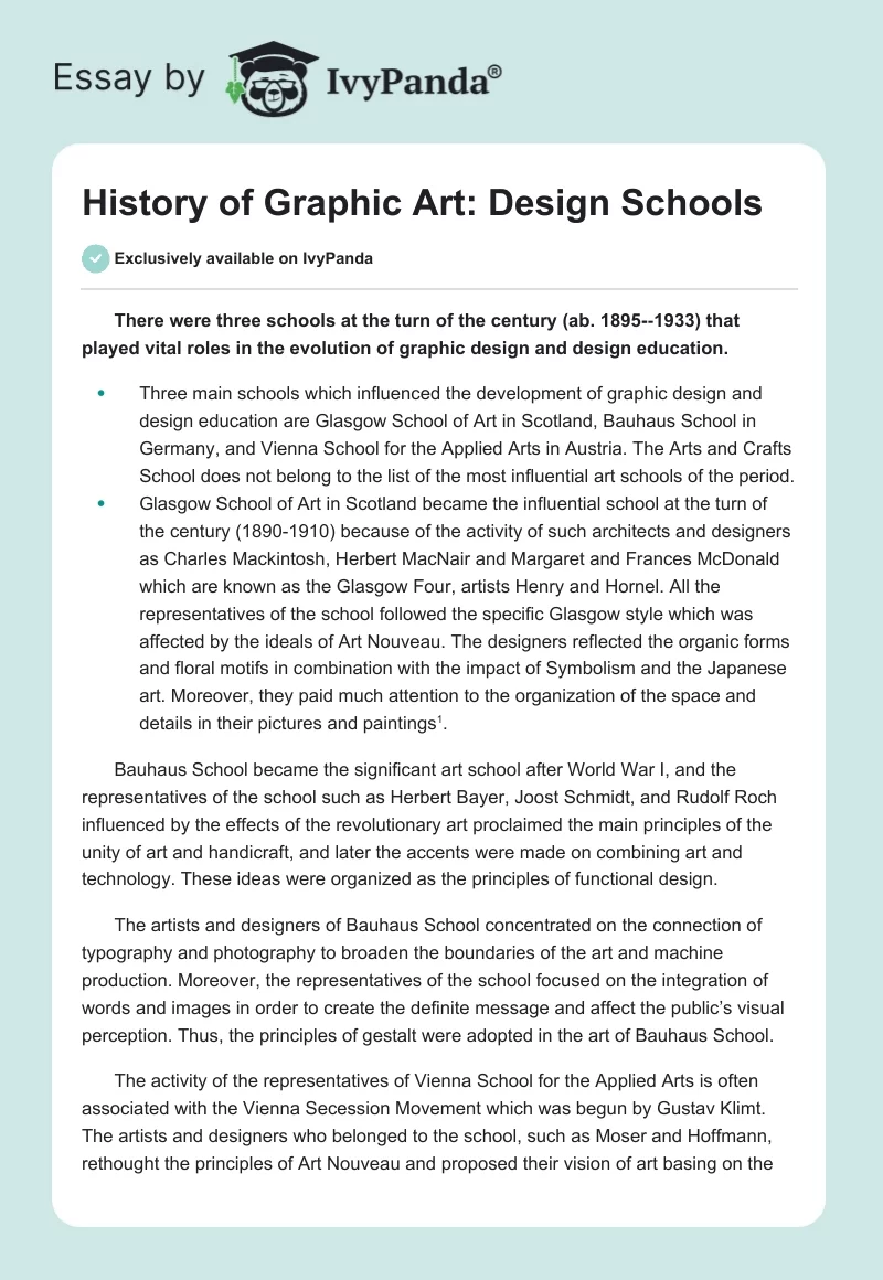 History of Graphic Art: Design Schools. Page 1