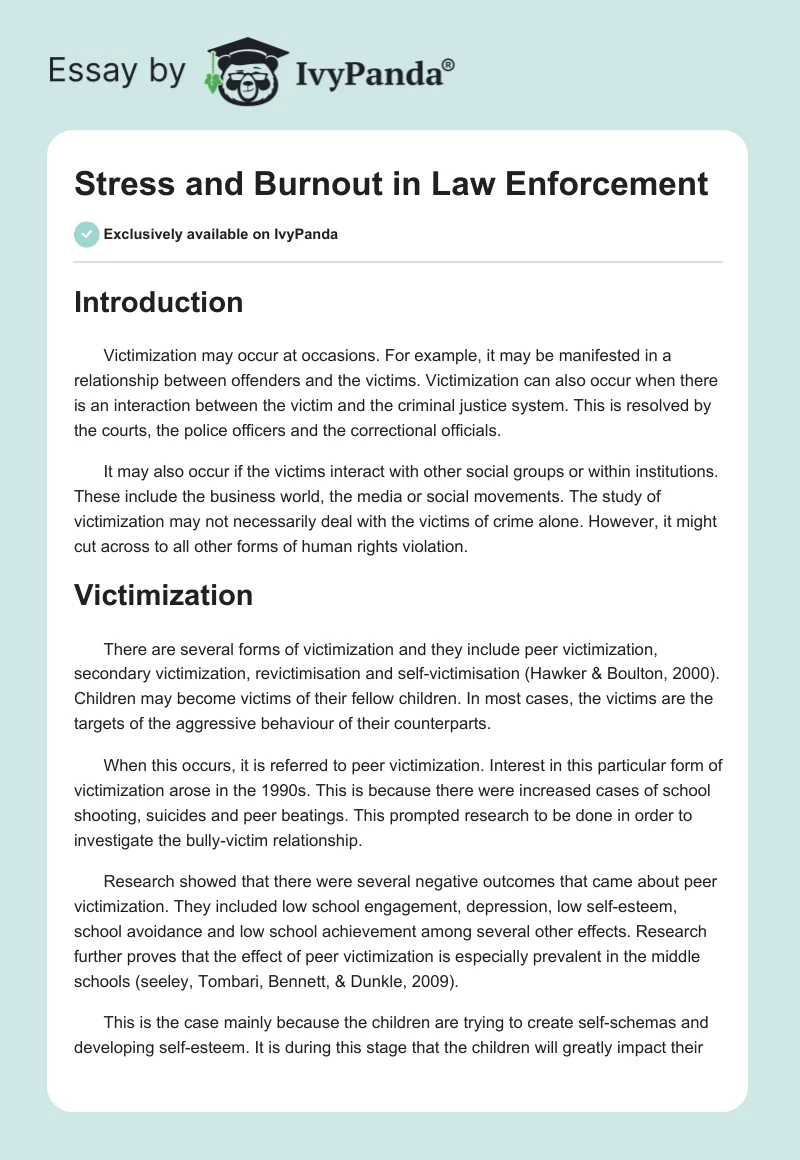Stress and Burnout in Law Enforcement. Page 1