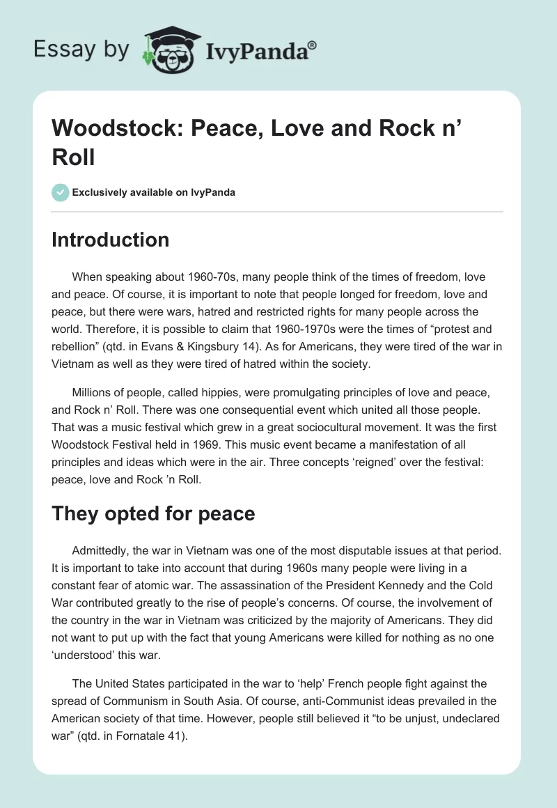 Woodstock: Peace, Love and Rock n’ Roll. Page 1