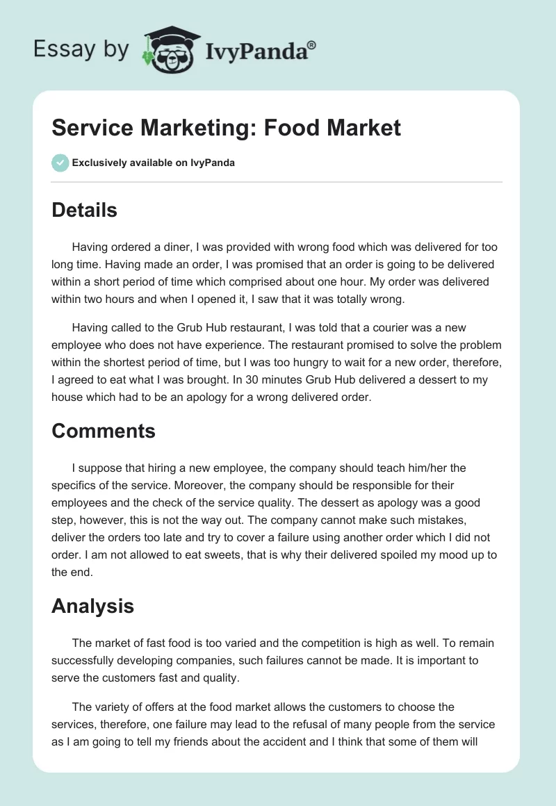 Service Marketing: Food Market. Page 1
