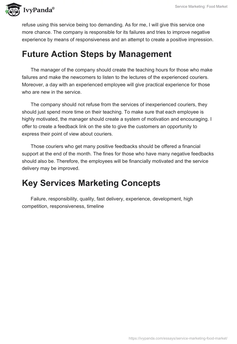 Service Marketing: Food Market. Page 2