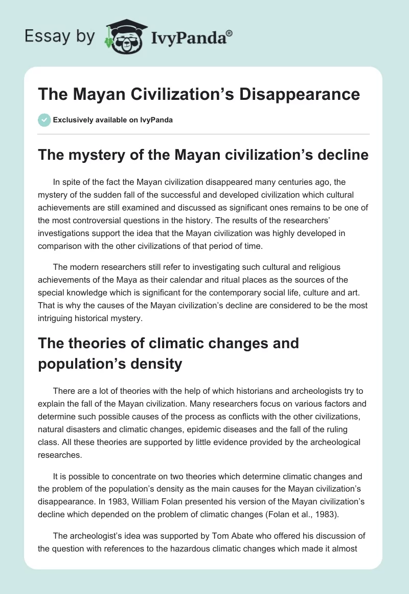 The Mayan Civilization’s Disappearance. Page 1