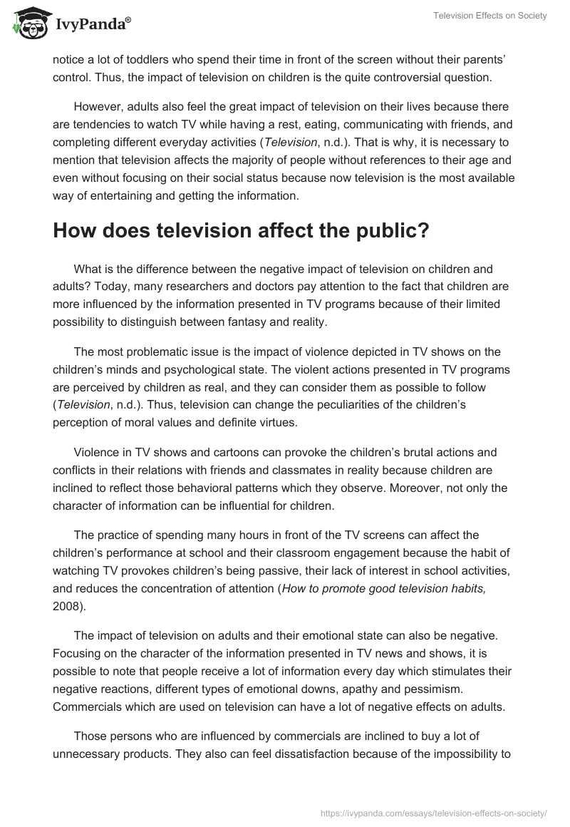 Television Effects on Society. Page 2