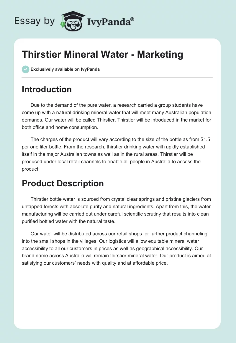 Thirstier Mineral Water - Marketing. Page 1
