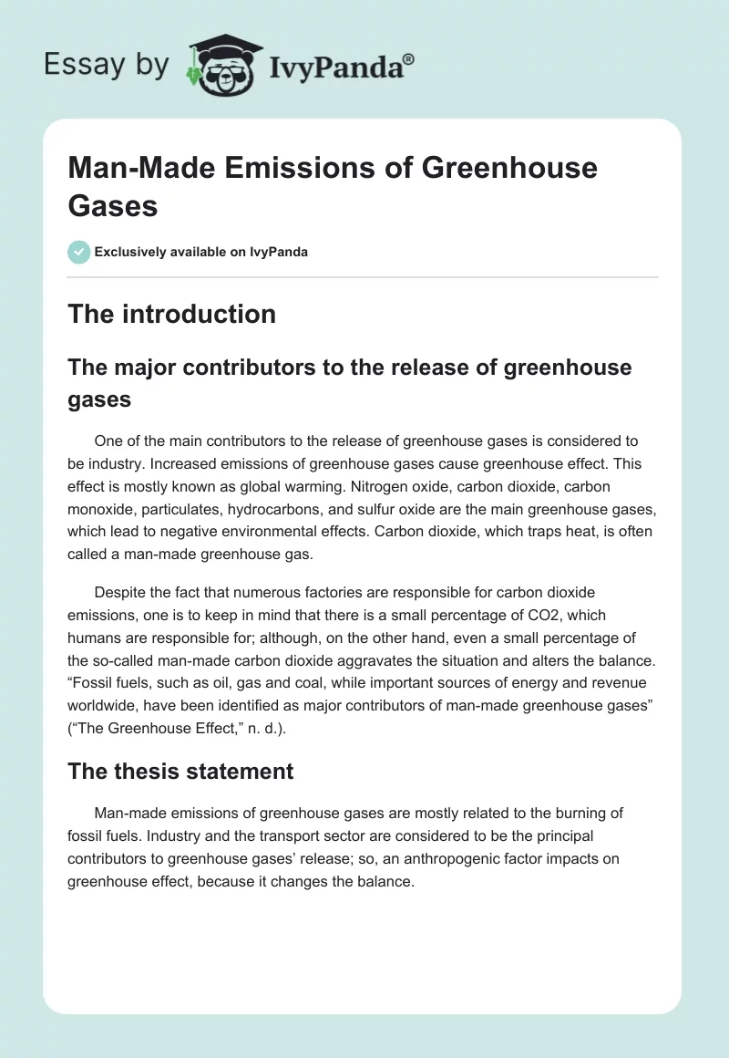 Man-Made Emissions of Greenhouse Gases. Page 1
