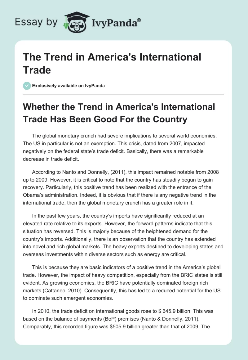 The Trend in America's International Trade. Page 1