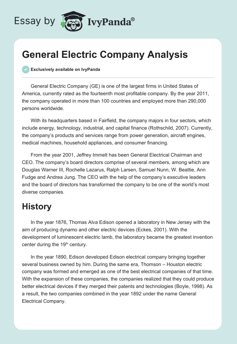 General Electric Company Analysis. Page 1