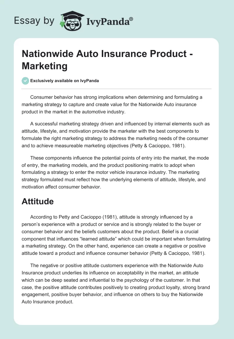 Nationwide Auto Insurance Product - Marketing. Page 1