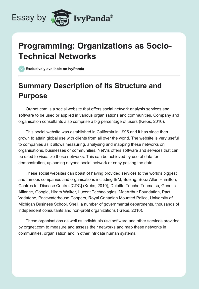 Programming: Organizations as Socio-Technical Networks. Page 1