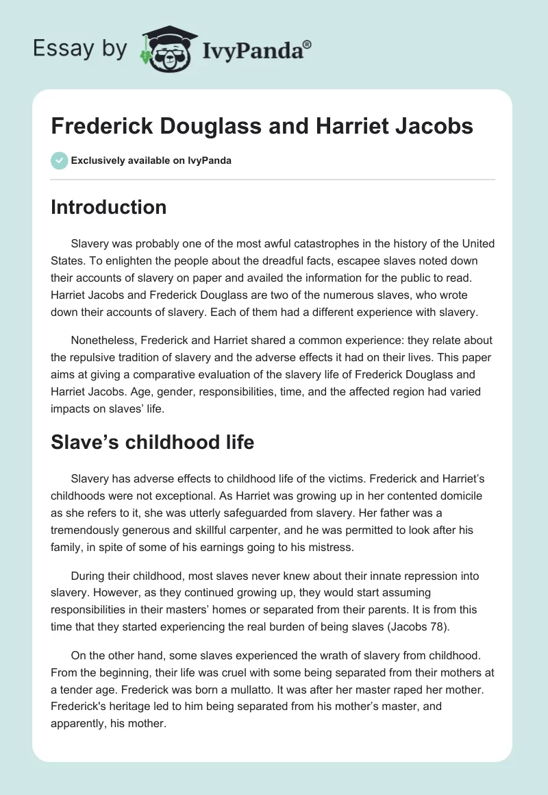 Frederick Douglass and Harriet Jacobs. Page 1
