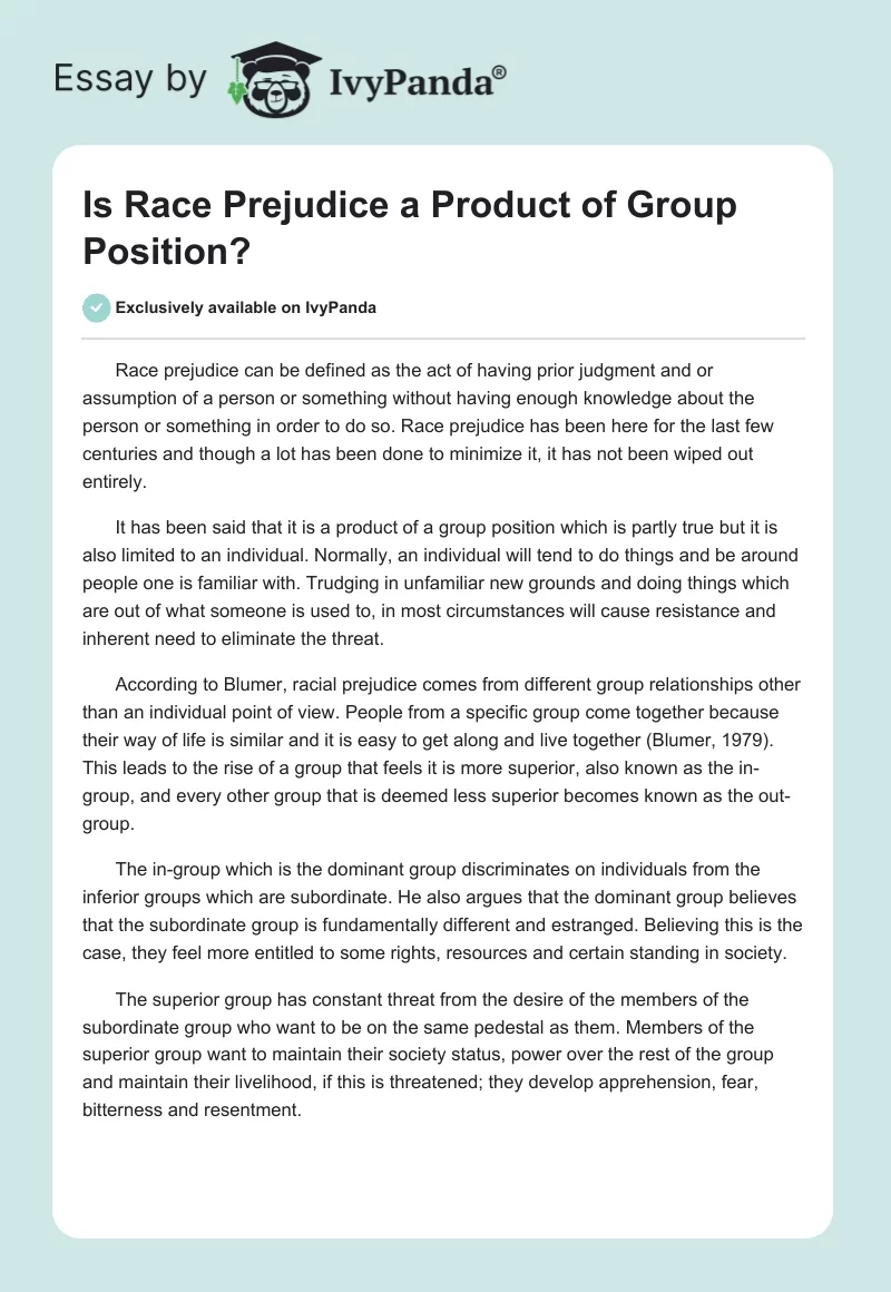 Is Race Prejudice a Product of Group Position?. Page 1