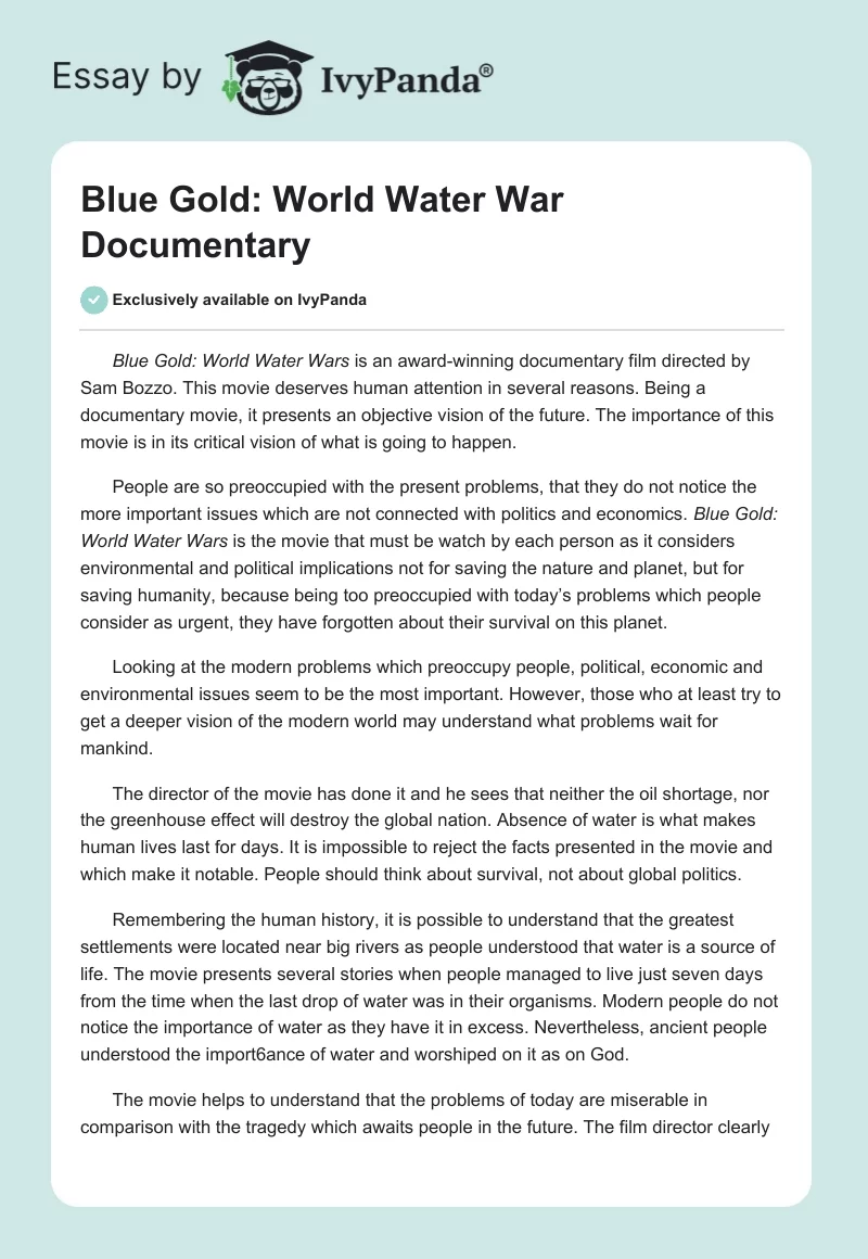 Blue Gold: World Water War Documentary. Page 1